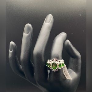NWT Five Stone Lab Created Emerald Ring In Sterling Silver 925